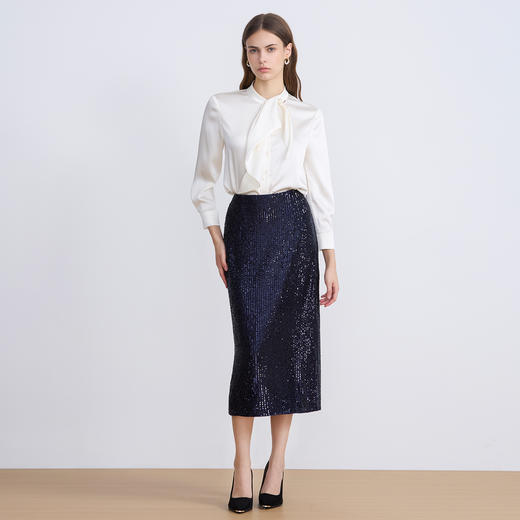 【亮片半身裙】EITIE爱特爱气质优雅复古显瘦直筒过膝2025秋新款半身群C2506806 商品图7