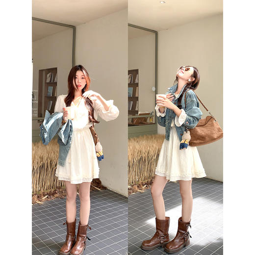 <曾小咸推荐>韩系初恋温柔风白色长袖连衣裙 商品图4