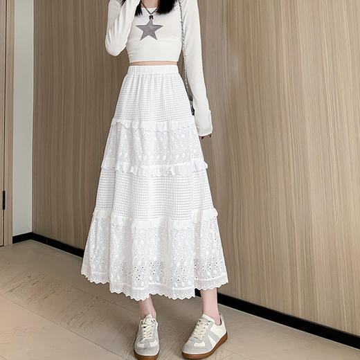 【时髦BAI搭❗️温柔风の蛋糕裙】日常出街轻松好驾驭，秒变腿精❗️视觉拉伸腿部比例，塑形于无形之中，修身塑形随身而动，享受无束缚，气质蕾丝百褶裙显瘦，小个子网纱高腰a字半身长裙L 商品图1