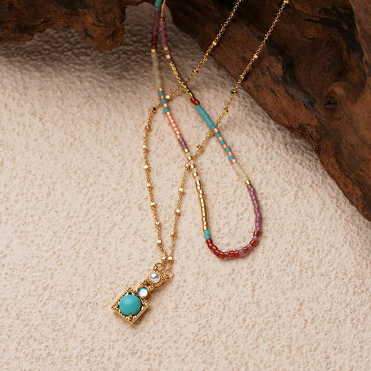 Manreya玛芮雅“青涟素晖”绿松石项链吊坠锁骨链女精致|绿松，珠串，长度43+5cm 商品图1