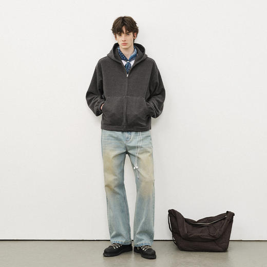 714street呢料针织外套男2025秋冬新款毛衣开衫美式复古连帽卫衣 商品图2