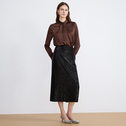 【亮片半身裙】EITIE爱特爱气质优雅复古显瘦直筒过膝2025秋新款半身群C2506806 商品图4