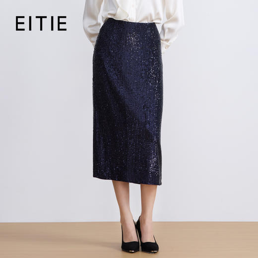 【亮片半身裙】EITIE爱特爱气质优雅复古显瘦直筒过膝2025秋新款半身群C2506806 商品图1