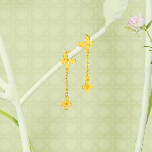 周六福黄金耳钉女计价足金梦蝶耳饰安妮的花园系列节日礼物 商品图2