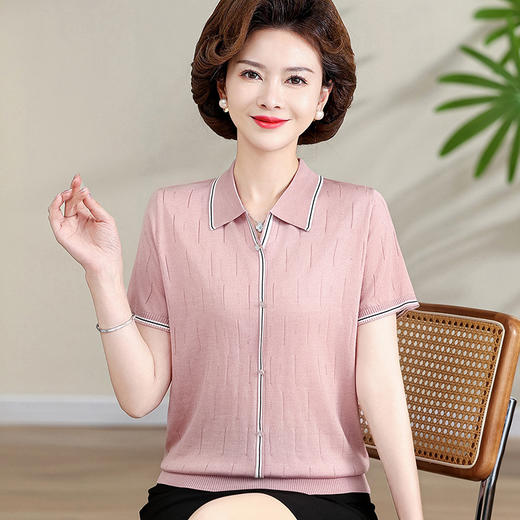 W547-5807-78-138新款妈妈夏装洋气冰丝短袖T恤上衣中老年女宽松针织时尚小衫 商品图2