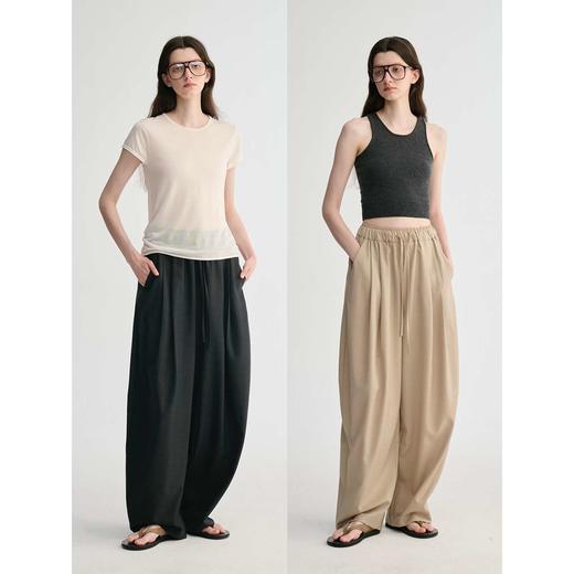 MAISON CECILE 两色/复古慵懒春秋百搭松紧腰精纺羊毛气球裤 商品图0