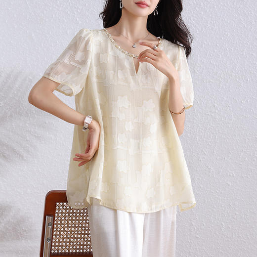 高品质大码遮肉减龄中年女百搭小清新夏宽松新款大码短袖上衣衬衫 商品图2