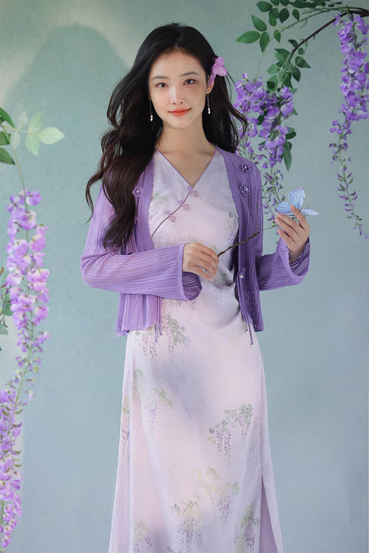 逸红颜明月优选#轻奢非遗花罗连衣裙「紫藤」优雅清浅显瘦小A摆，​好美的紫藤仙子裙~~ 商品图13