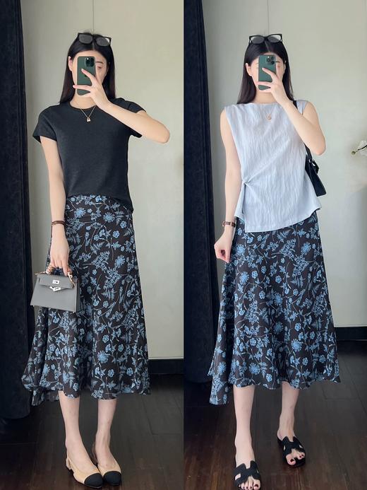 直发【JS3692816】蓝花楹半裙~设计感芙蓉麻水墨蓝紫调碎花鱼尾半身裙 商品图8