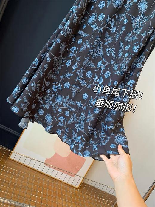 直发【JS3692816】蓝花楹半裙~设计感芙蓉麻水墨蓝紫调碎花鱼尾半身裙 商品图7