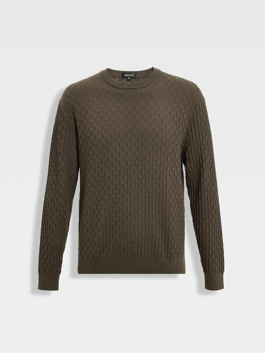 callisto橄榄绿巴素兰羊毛棋盘格提花毛衣 商品图0