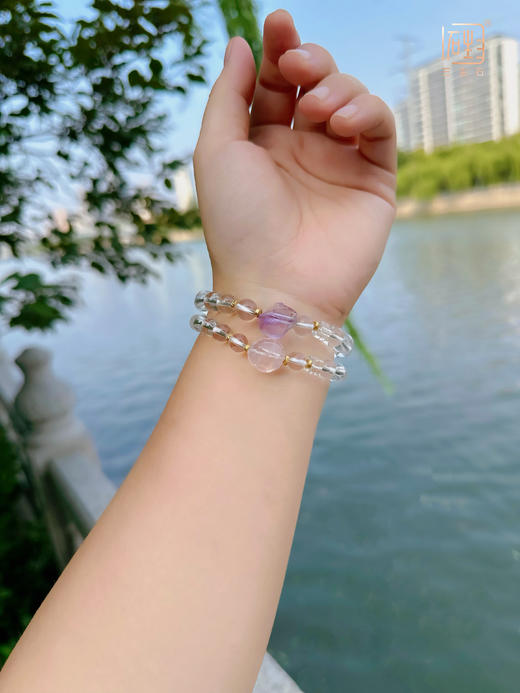 天然粉晶\紫晶原石能量手链+数字能量牌 商品图5