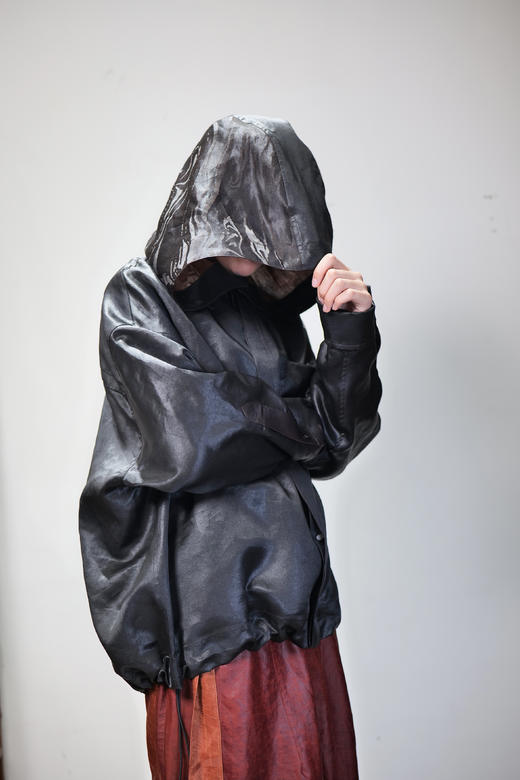 漫物记素平缎香云纱拼布连帽外套M286 商品图0