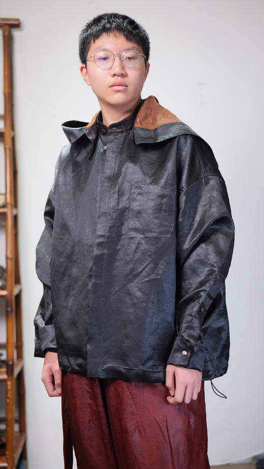 漫物记素平缎香云纱拼布连帽外套M286 商品图2