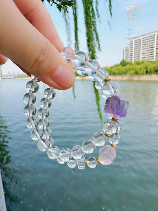 天然粉晶\紫晶原石能量手链+数字能量牌 商品图0