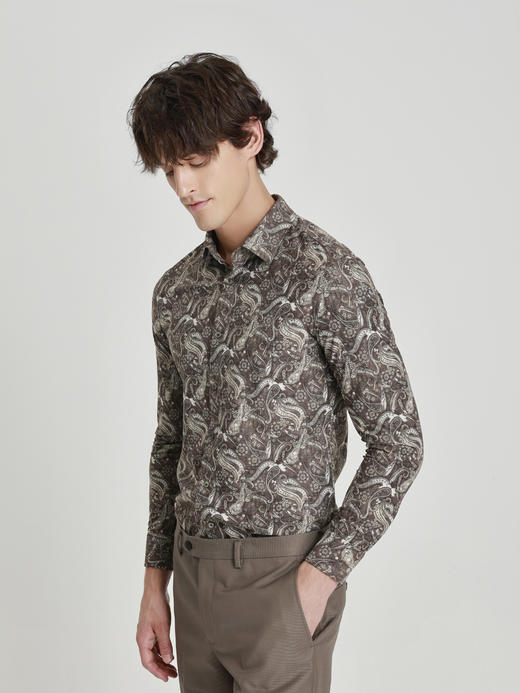 callisto雪茄棕佩斯利花纹双面印花休闲衬衫 商品图3