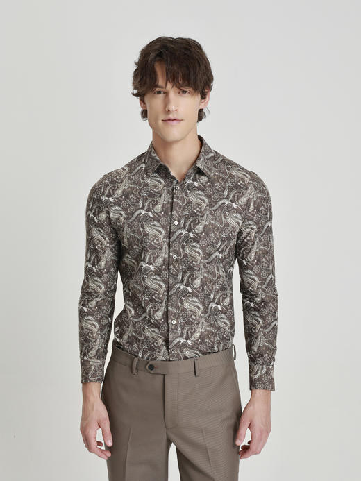 callisto雪茄棕佩斯利花纹双面印花休闲衬衫 商品图2