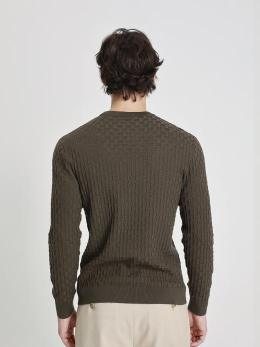 callisto橄榄绿巴素兰羊毛棋盘格提花毛衣 商品图4