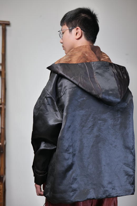 漫物记素平缎香云纱拼布连帽外套M286 商品图5