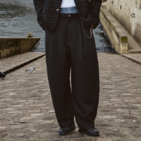 GOODBAI 916 打褶纯色阔腿直筒休闲长西裤