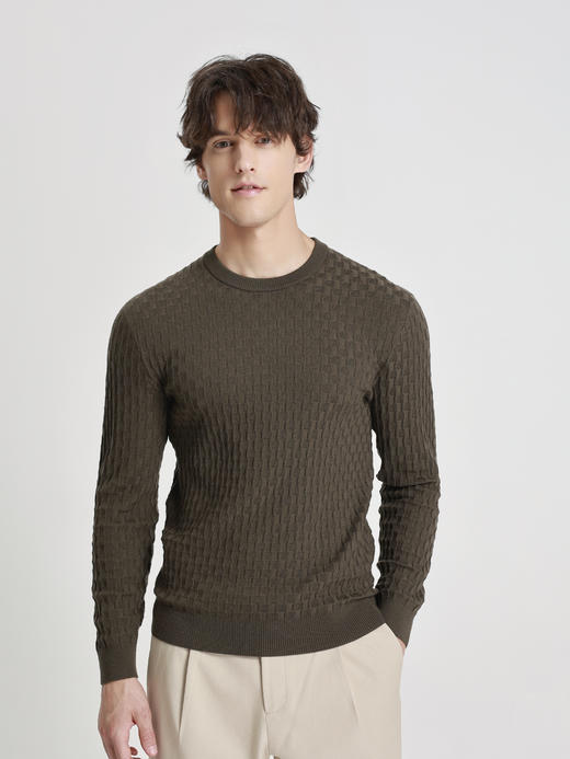 callisto橄榄绿巴素兰羊毛棋盘格提花毛衣 商品图2