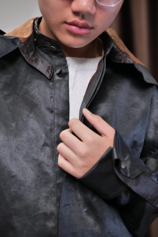 漫物记素平缎香云纱拼布连帽外套M286 商品图4