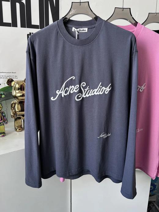 AS家成衣染色水洗做旧刺绣珠地棉舒适圆领长袖T恤 商品图4