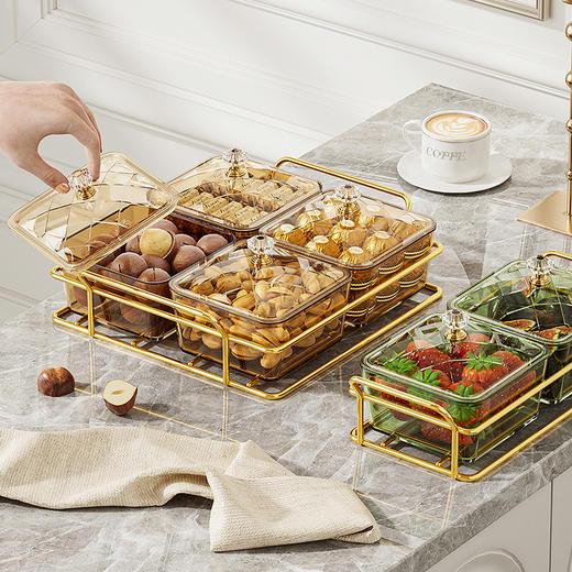 轻奢分格糖果盒透明防尘盖带托盘高颜值客厅塑料零食点心坚果盘盒 商品图3