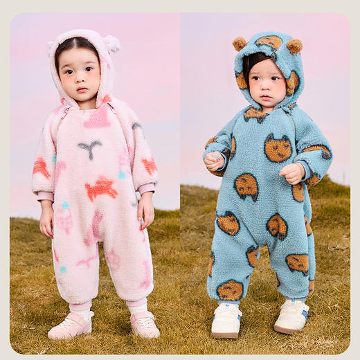 【净电绒】迷你巴拉毛绒连体衣男女童双开拉链护肚背心 商品图2