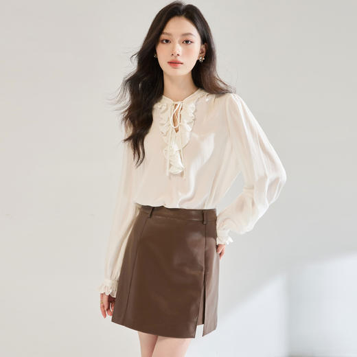 「高货sh」全新升级【铂金会员183/天猫239/差价56】(14200)洛诗琳法式荷叶边系带衬衫2025秋季浪漫天丝雪纺上衣女 商品图0