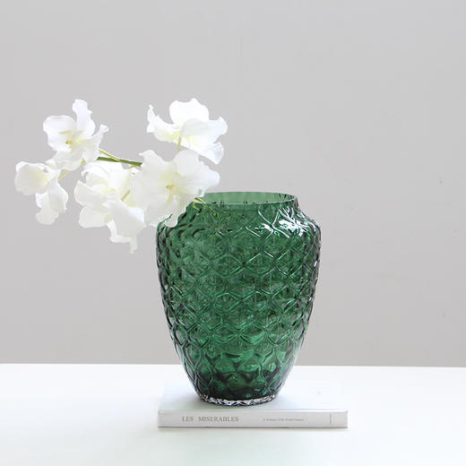 现代简约大肚子吊钟玻璃花瓶摆件墨绿高级感家居装饰品水培花器 商品图4