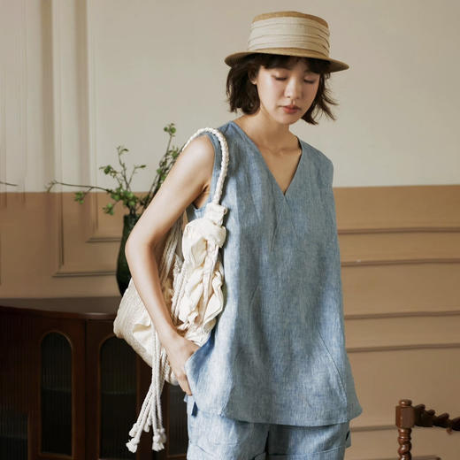 法式棉麻度假无袖慵懒风套装 | 松弛舒适 简洁干净 柔软清凉 自带肌理感 商品图1