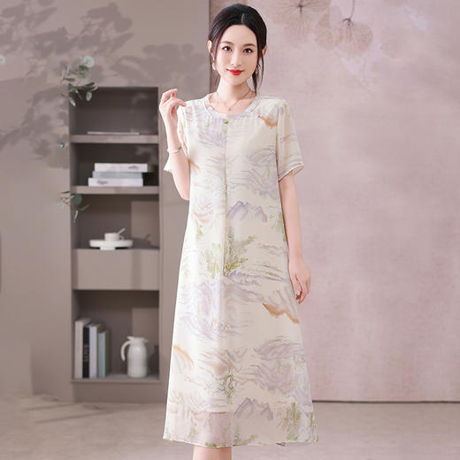 GYYays5227高端大牌连衣裙女装新款气质中老年妈妈夏季减龄显瘦高档冰丝长裙 商品图0