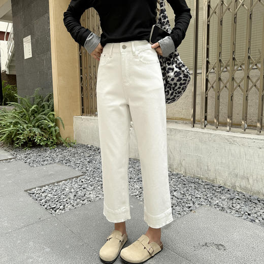 早秋必入神裤！烟管牛仔裤女2025新款高腰直筒宽松显瘦法棍九分裤！ 商品图5