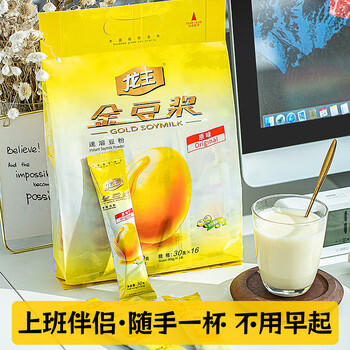 龙王金豆浆粉甜味480克（30g*16条）纯早餐冲饮高蛋白可冷泡独立包装 /水饮冲调 /冲饮谷物 /豆浆/豆奶粉 商品图3