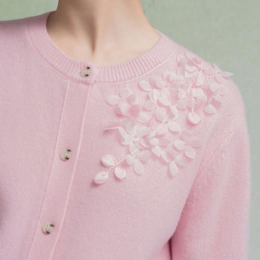 【林栖设计小店】【手工钉花】绵羊毛毛织开衫百搭2025秋季新款粉外套上衣毛衣女F1953241 商品图7