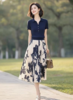 （预售8天）优雅气质冰丝翻领针织衫+时尚印花压褶半身裙套装LJX-847 商品缩略图0