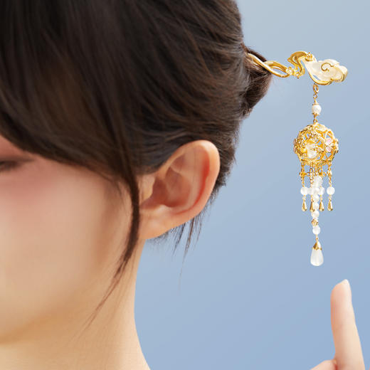 【故宫饰品】云间月兔流苏发簪新中式盘发古风文创七夕生日新婚礼物 商品图3