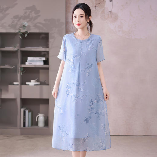 GYYays5227高端大牌连衣裙女装新款气质中老年妈妈夏季减龄显瘦高档冰丝长裙 商品图1