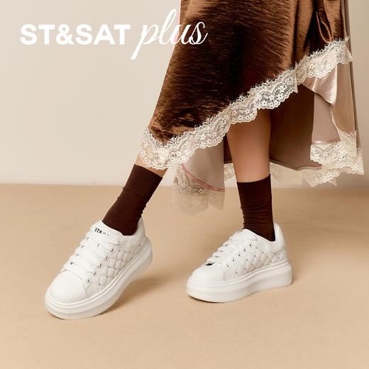 星期六时尚百搭菱格铆钉小白鞋SSD3112041 商品图3