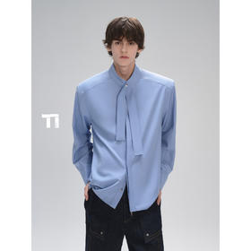 启世录TIWILLTANG“弦月复形”诗意蓝2.0明星飘带领休闲奢灰衬衫