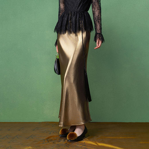 【林栖设计小店】生活在左金缎鱼尾半身裙高腰修身优雅2025秋季新款裙子女1953102 商品图1