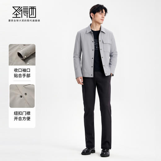 圣得西工装风翻领夹克2025年秋新款休闲通勤纯色百搭男士外套上衣 商品图3