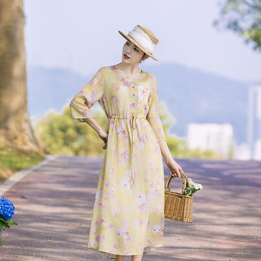 新中式印花苎麻连衣裙TT96155 商品图1