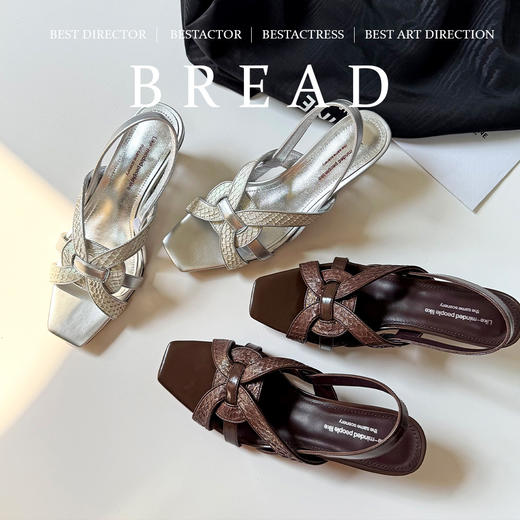 复古露趾5.5cm凉鞋女2025夏季新品鳗鱼皮方头时尚一脚蹬编制凉鞋 商品图0