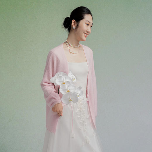 【林栖设计小店】生活在左波浪花边毛织外套温柔百搭宽松2025秋冬新款羊绒开衫女G1954107 商品图1