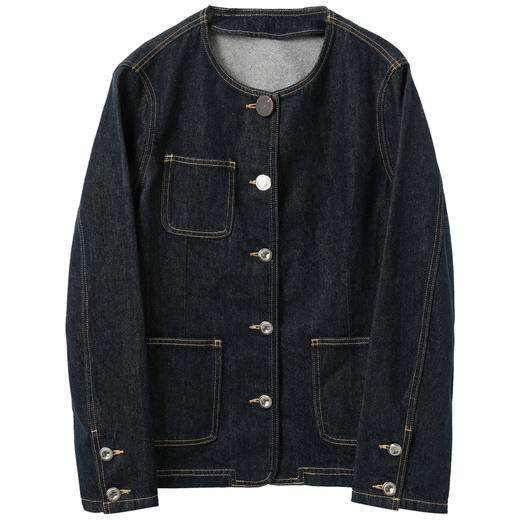 【防褪色牛仔】三彩2025秋季新款纯棉外套圆领宽松开衫复古简约M 商品图4