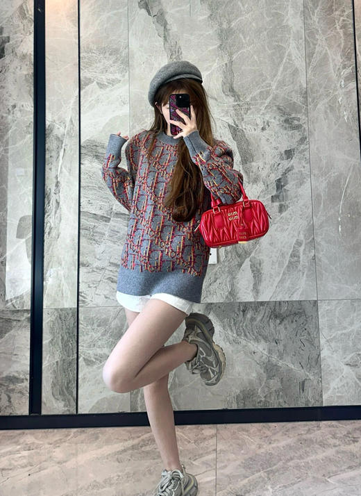 中性款圆领长袖針織提花毛衣010 商品图2