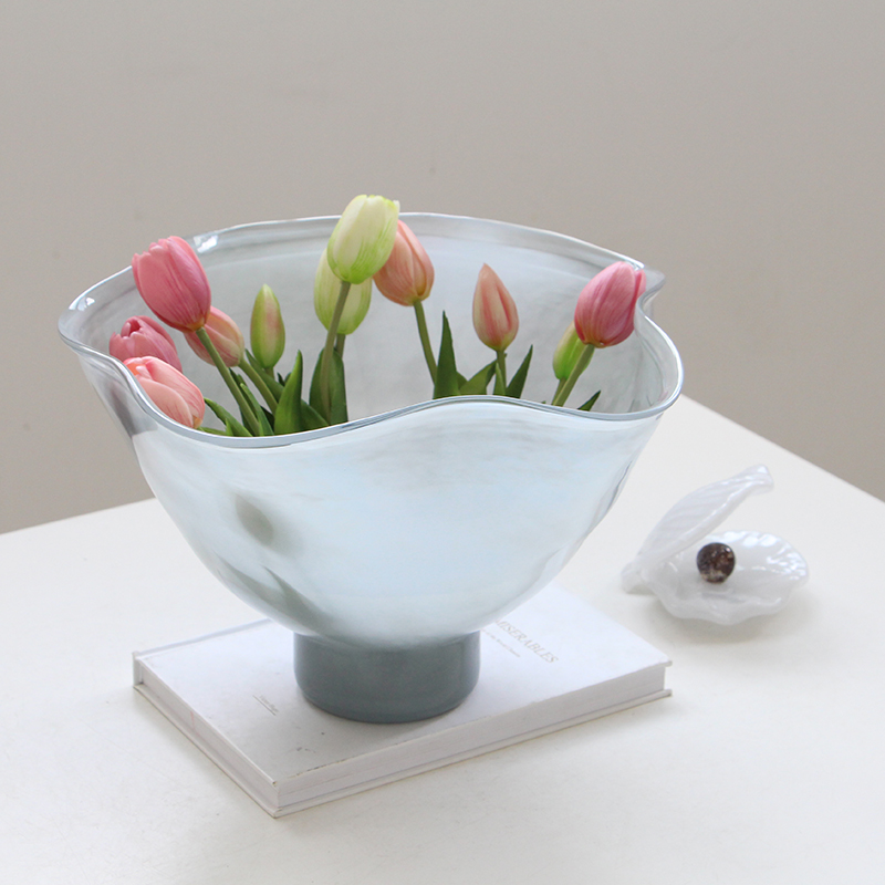 创意大口北欧玻璃花盆批发现代简约水果盘客厅茶几家用零食收纳盘