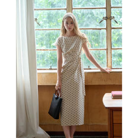 SimpleRetro法式亚麻收褶可调节条纹连衣裙（小眠专属）